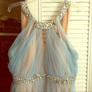 Jeweled Halter Top, Empire Waist Prom Dress